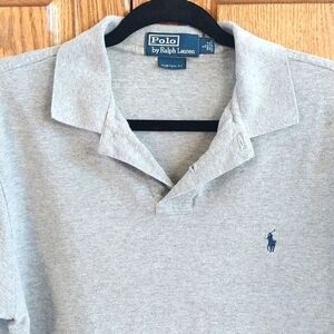 Polo‎ Ralph Lauren Men's Custom Fit Polo Shirt Size Large Grey Cotton Blue Logo